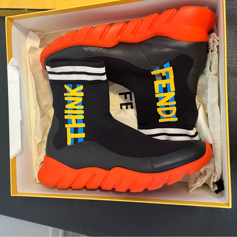 THINK FENDI LOVE FENDI SOCK SNEAKERS ORIGINAL BOX AND SHOE BAGS MSRP 750
